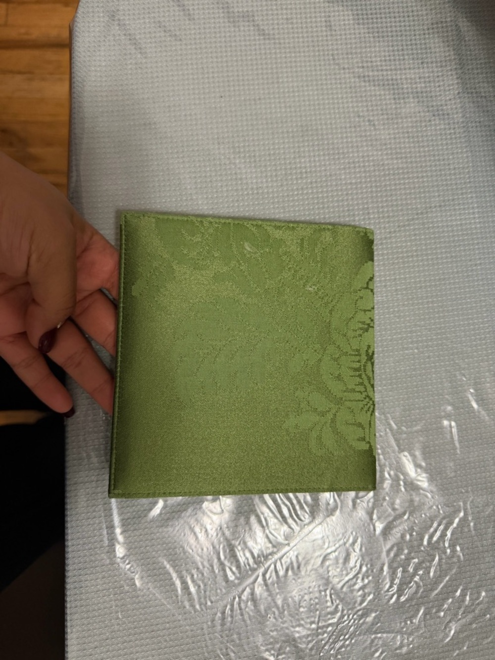 Saint Laurent Olive Green Jacquard Card Holder with Gold YSL Emblem - Picture 3 of 5